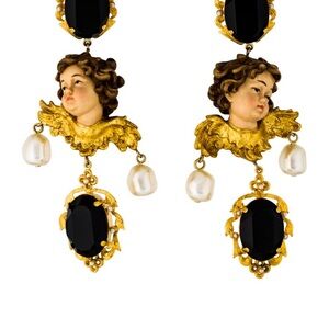 Dramatic Gold and Black Filigree Earrings